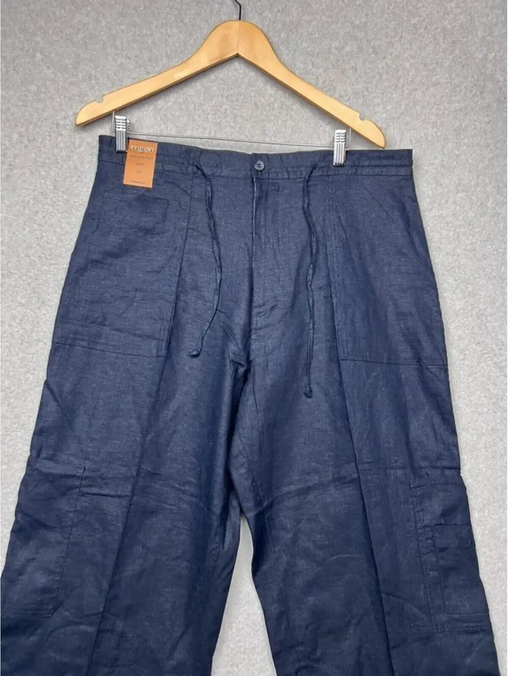 Trust Mens Capri Pants 36 Navy Linen Rayon Cargo Messenger Beach Y2K Cruise New